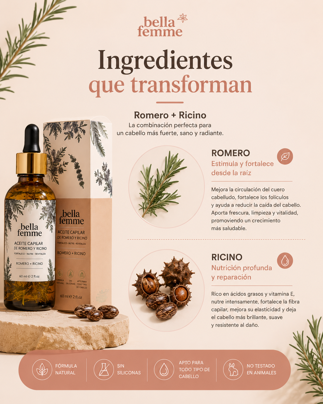 Aceite Capilar de Romero y Ricino