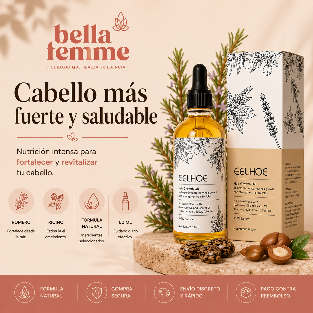 Aceite Capilar de Romero y Ricino Bella Femme