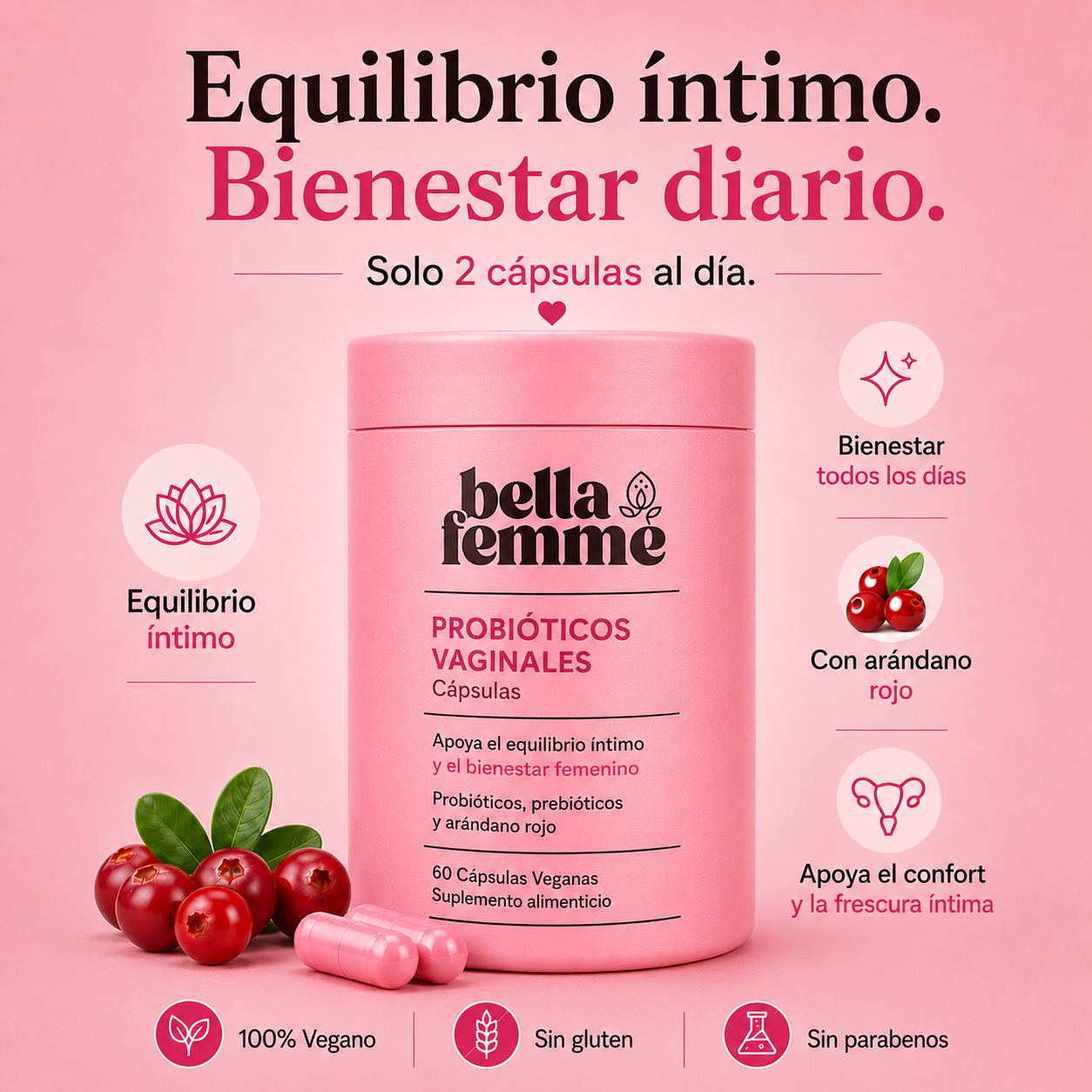 Bella Femme™ | Bienestar Íntimo y Equilibrio Vaginal Todos los Días (60 Cápsulas)